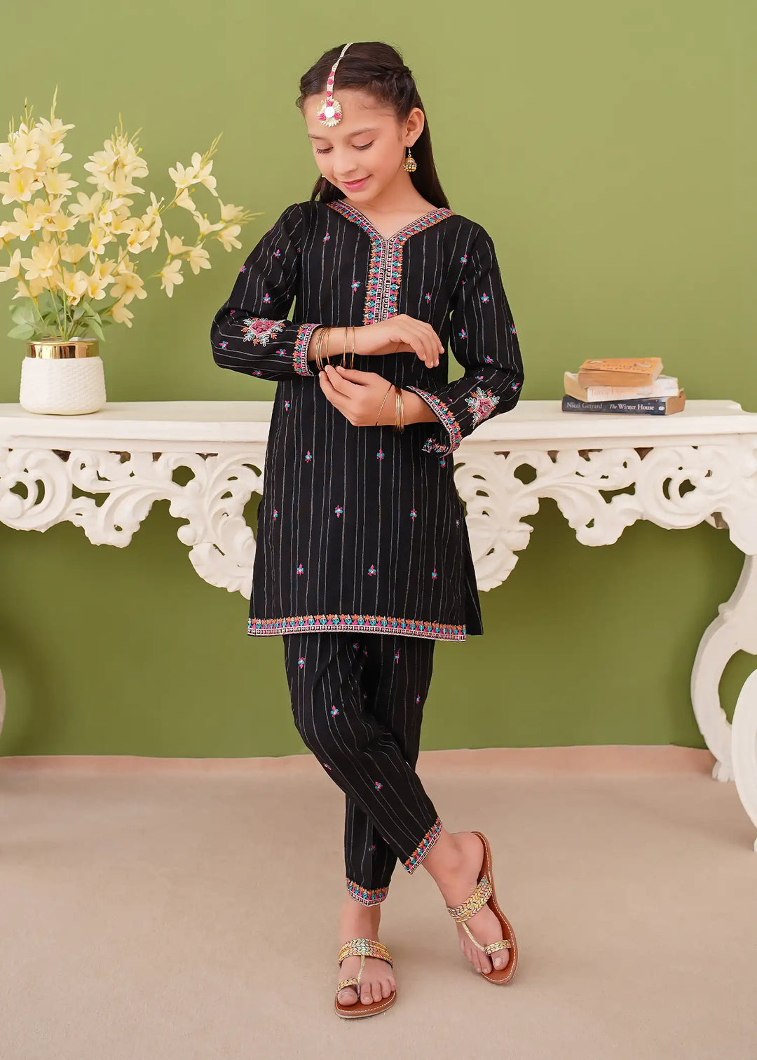 Modest - Khaddar Embroidered Suit For Girl - Black - 3 Piece