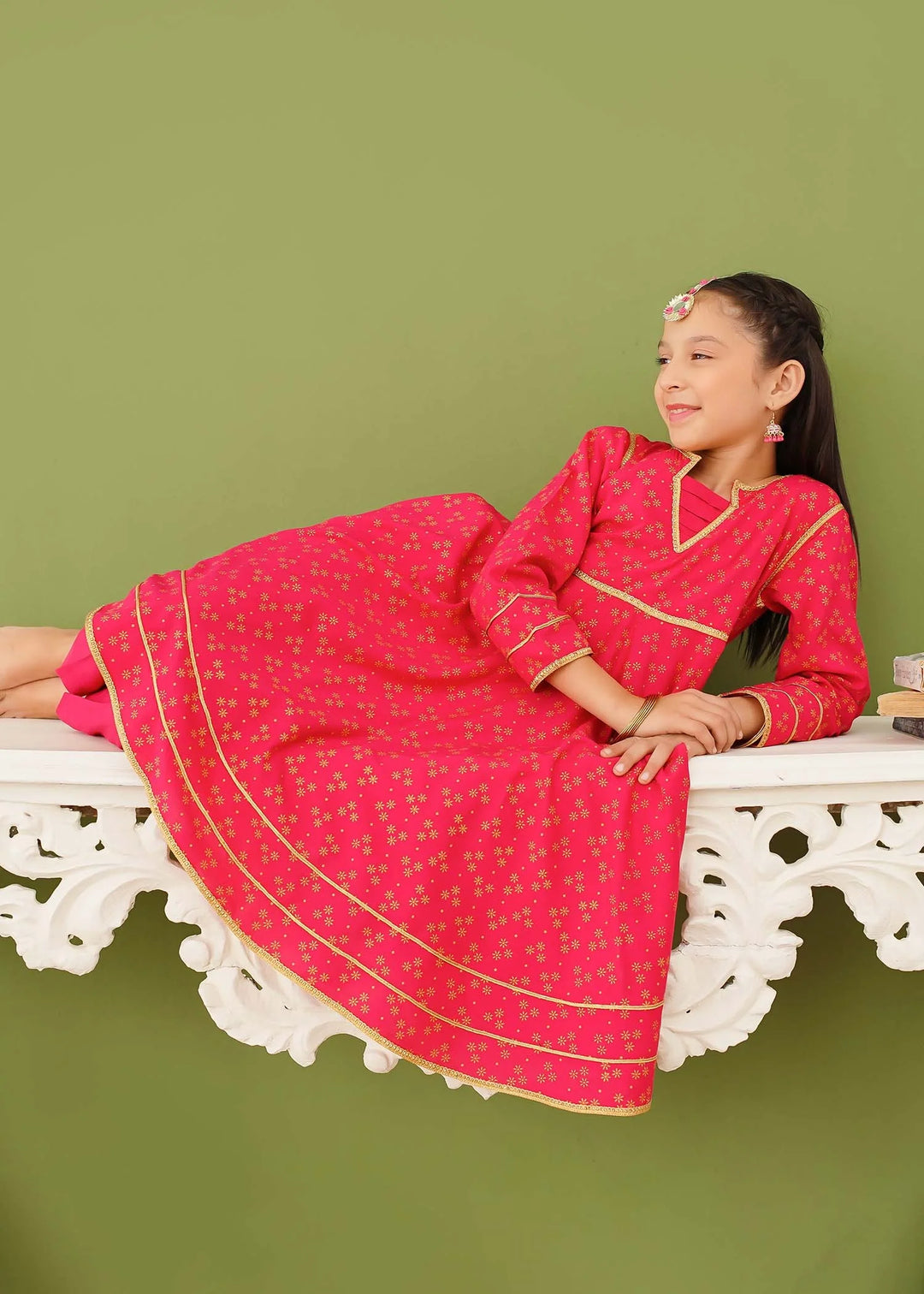 Modest - Cotton Printed Suit For Girl - Pink - 3 Piece
