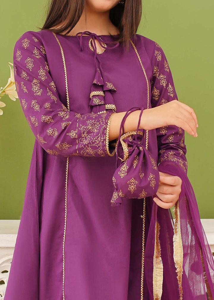 Modest - Cotton Printed Gharara For Girl - Purple - 3 Piece