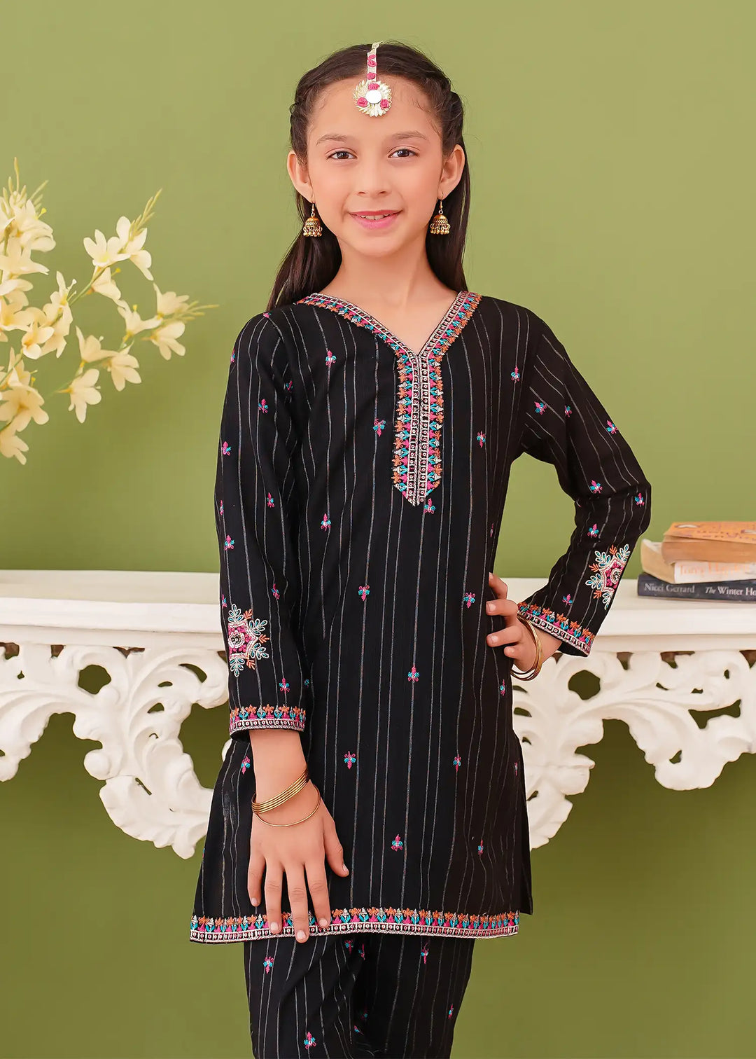 Modest - Khaddar Embroidered Suit For Girl - Black - 3 Piece