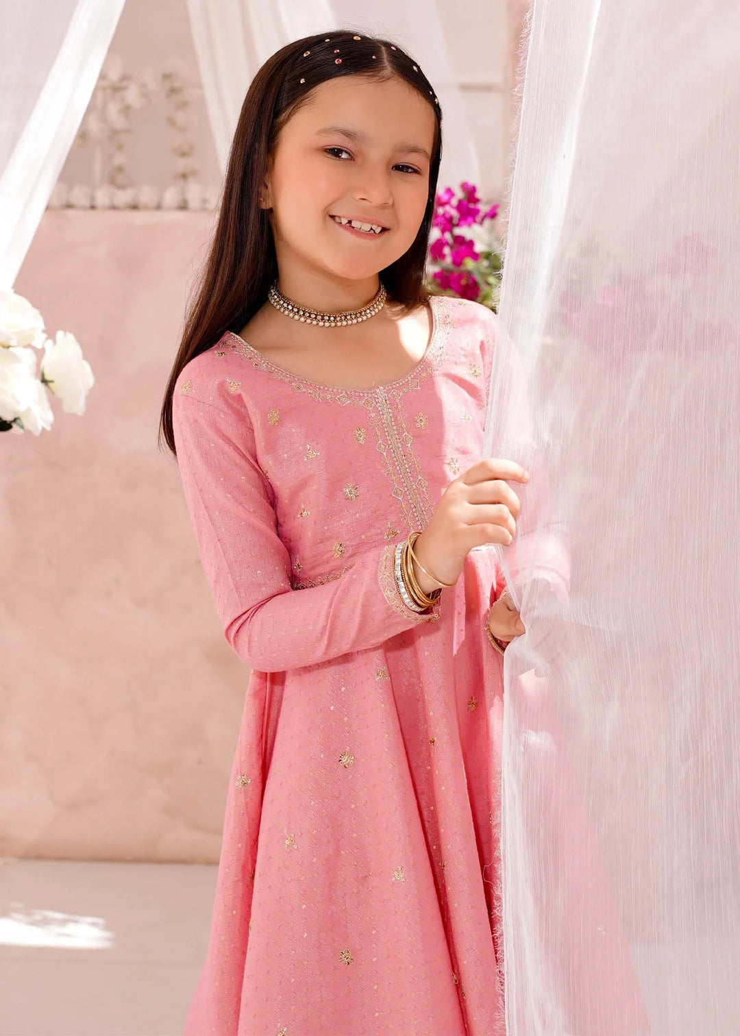Modest - Cotton Lawn Embroidered Suit For Girl - Pink - 3 Piece