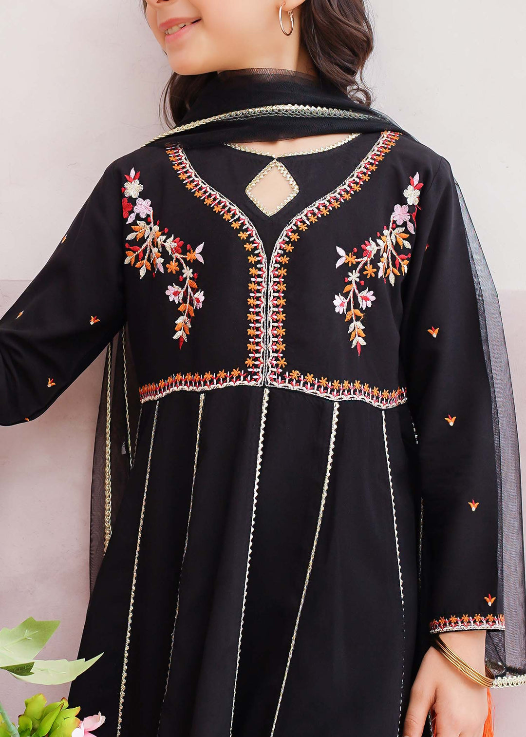 Modest - Cotton Embroidered Suit For Girl - Black - 3 Piece