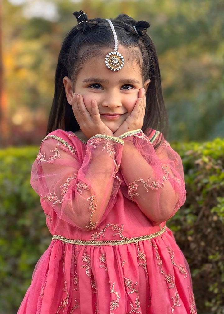 Modest - Embroidered Net Suit For Girl - Pink - 3 Piece