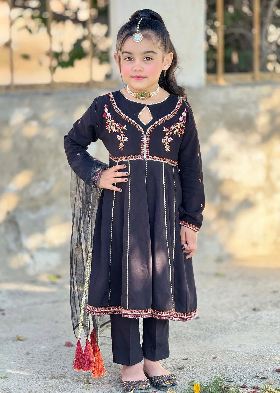 Modest - Cotton Embroidered Suit For Girl - Black - 3 Piece