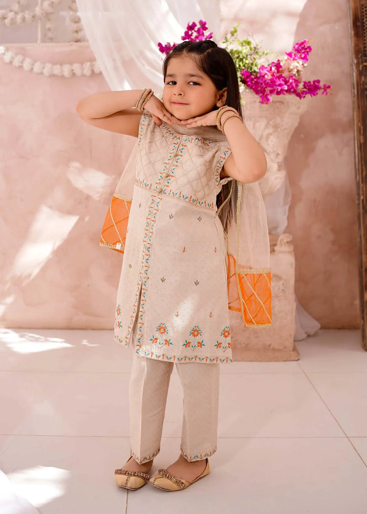 Modest - Cotton Lawn Embroidered Suit For Girl - White - 3 Piece