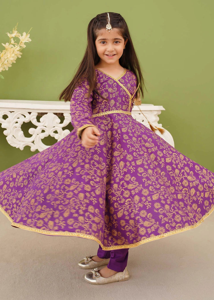 Modest - Cotton Printed Suit For Girl - Purple - 3 Piece