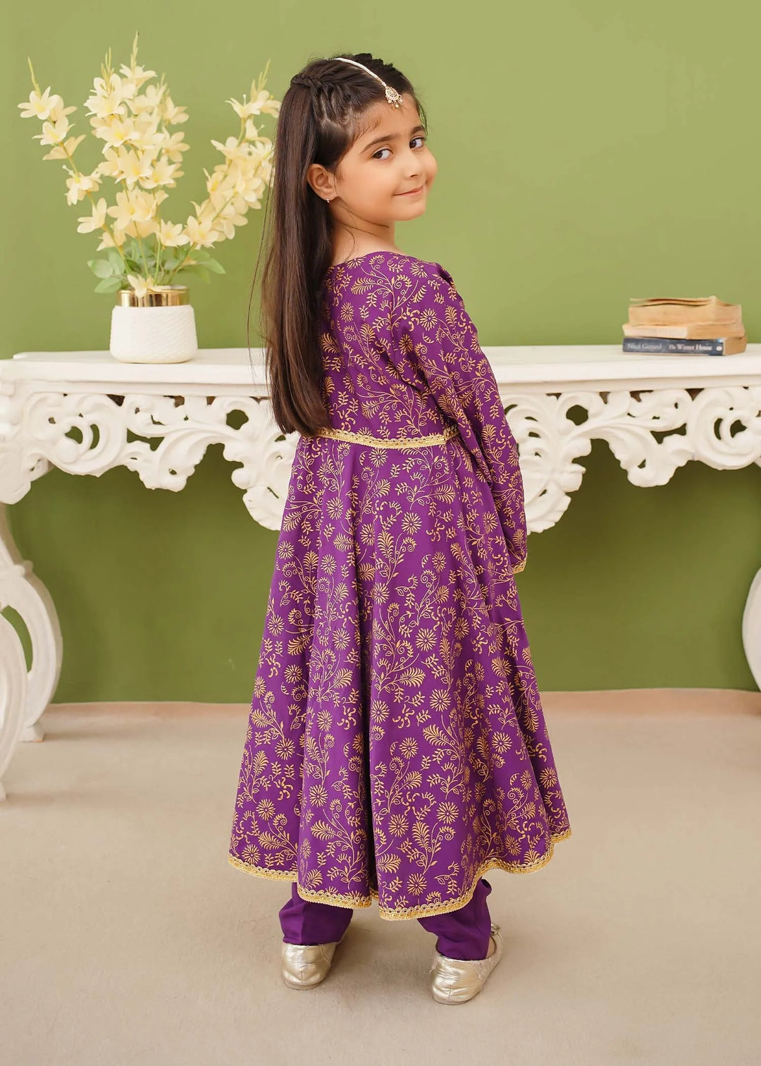 Modest - Cotton Printed Suit For Girl - Purple - 3 Piece