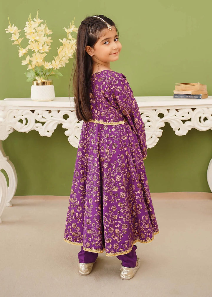 Modest - Cotton Printed Suit For Girl - Purple - 3 Piece