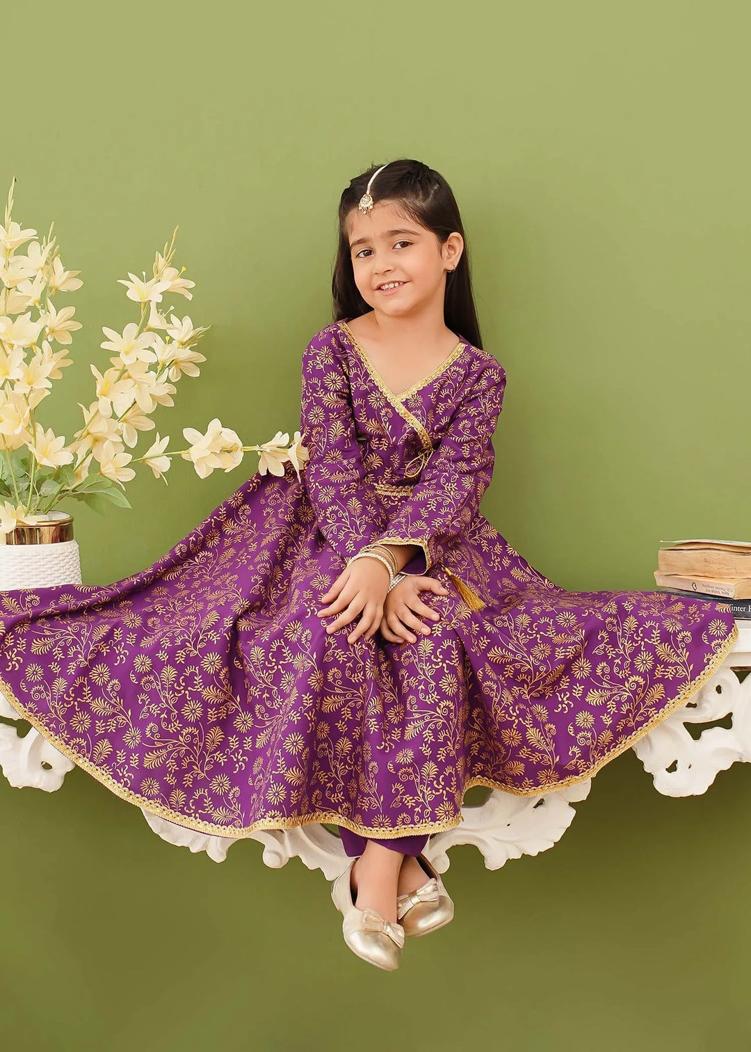 Modest - Cotton Printed Suit For Girl - Purple - 3 Piece