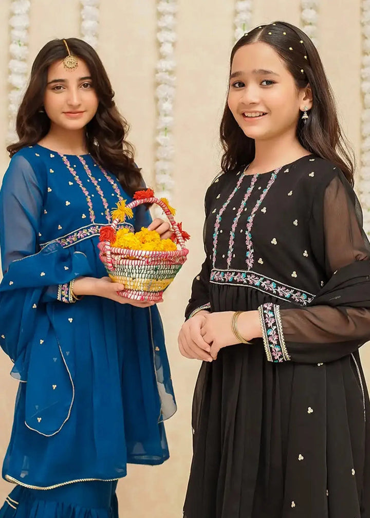 Modest - Chiffon Gharara For Girl - Black - 3 Piece