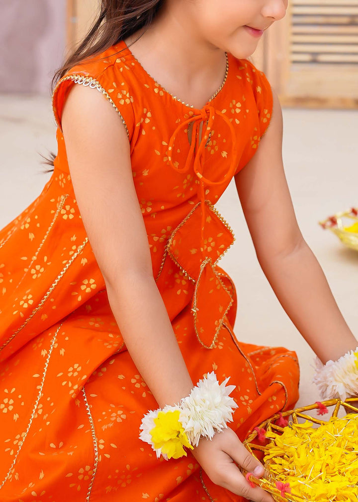 Modest - Toddler Cotton Suit For Girl - Orange - 3 Piece