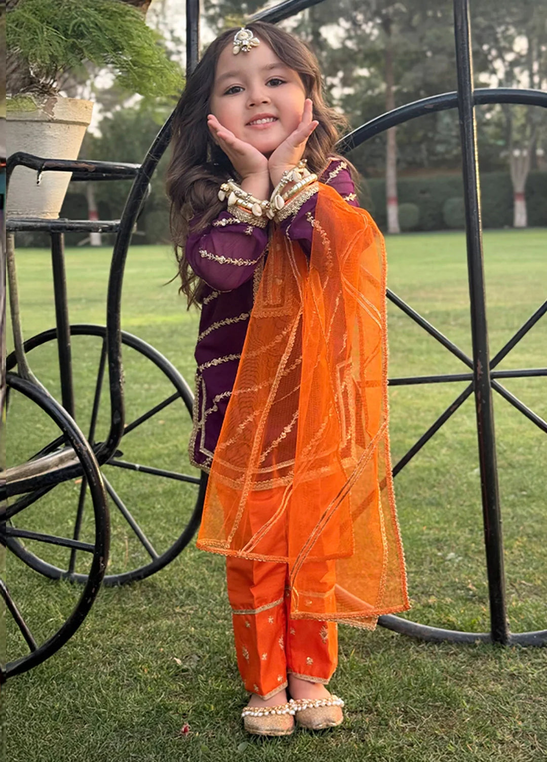 Modest - Chiffon Embroidered Suit For Girl - Purple - 3 Piece