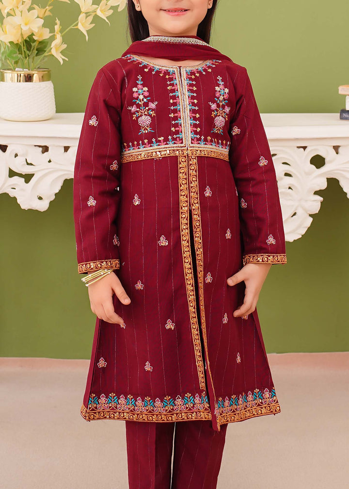 Modest - Khaddar Embroidered Suit For Girl - Maroon - 3 Piece