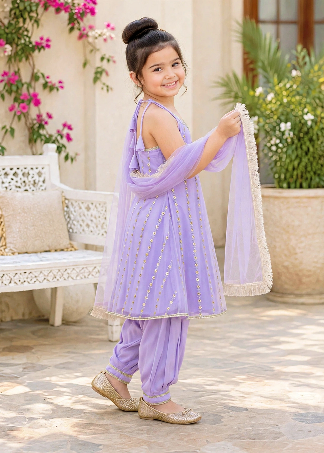 Modest 3 Piece Purple Net Embroidered Suit