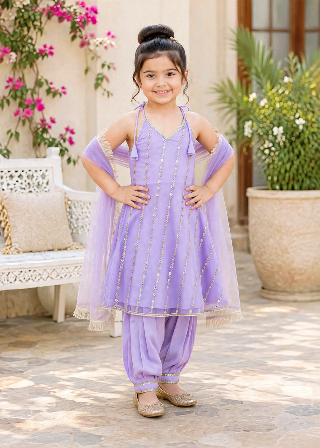 Modest 3 Piece Purple Net Embroidered Suit