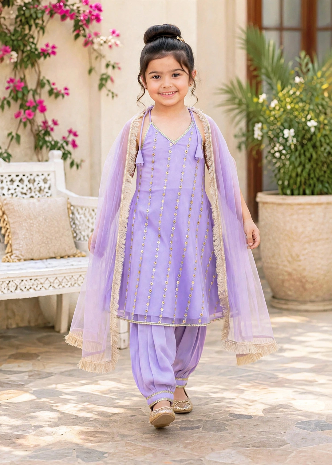 Modest 3 Piece Purple Net Embroidered Suit