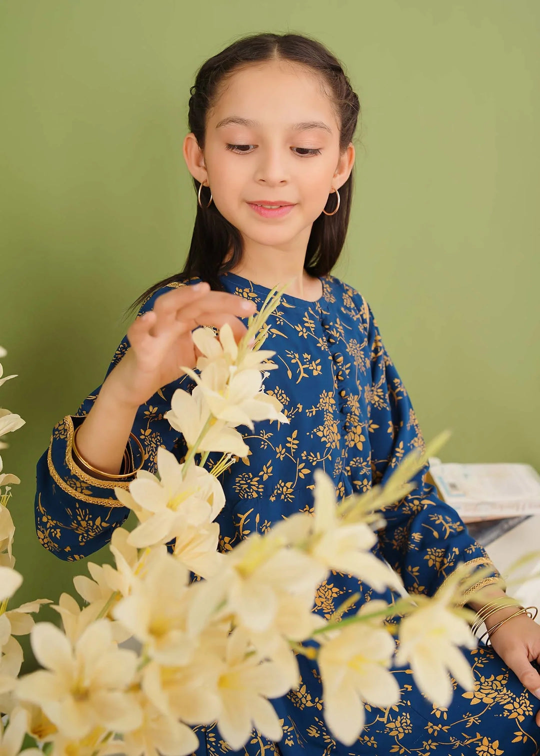 Modest - Cotton Printed Suit For Girl - Blue - 3 Piece