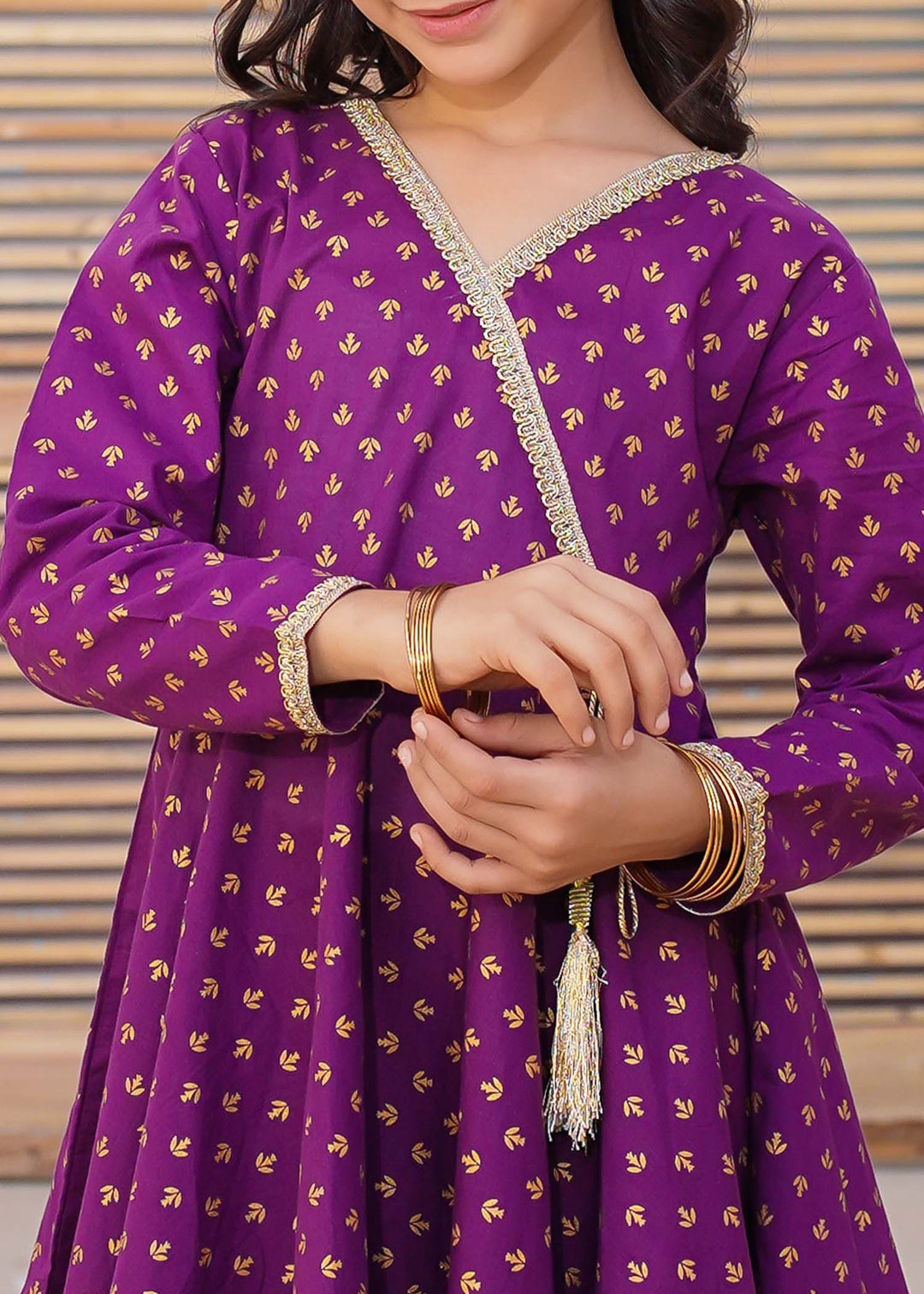 Modest - Printed Cotton Suit For Girl - Purple - 3 Piece