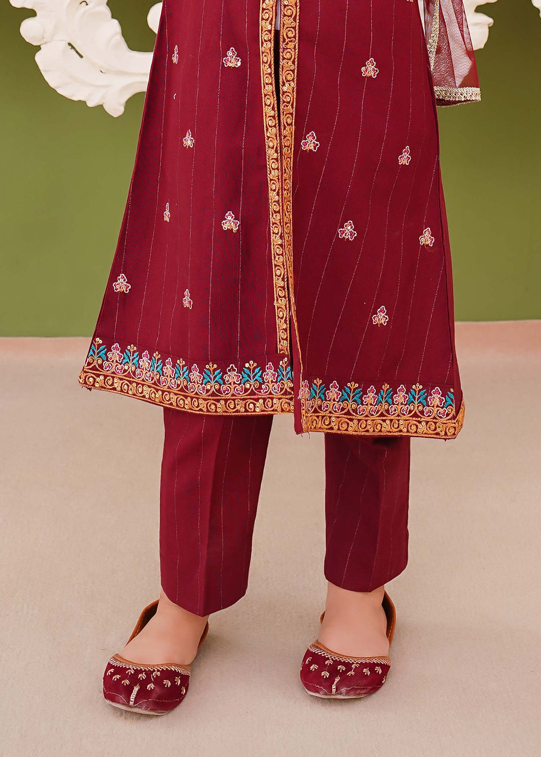 Modest - Khaddar Embroidered Suit For Girl - Maroon - 3 Piece
