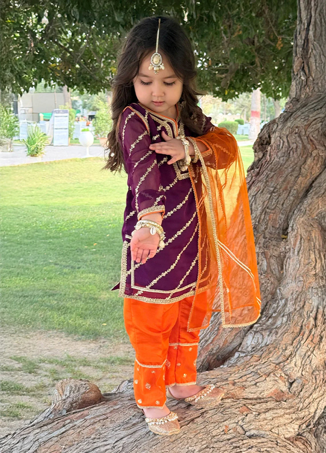 Modest - Chiffon Embroidered Suit For Girl - Purple - 3 Piece
