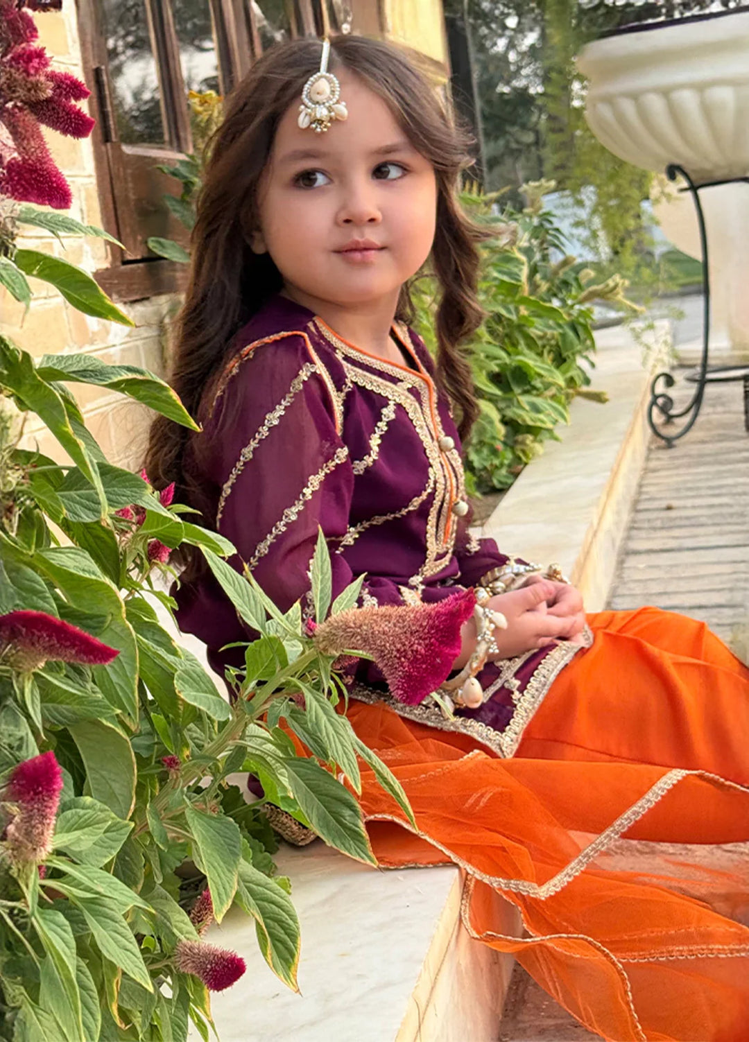 Modest - Chiffon Embroidered Suit For Girl - Purple - 3 Piece