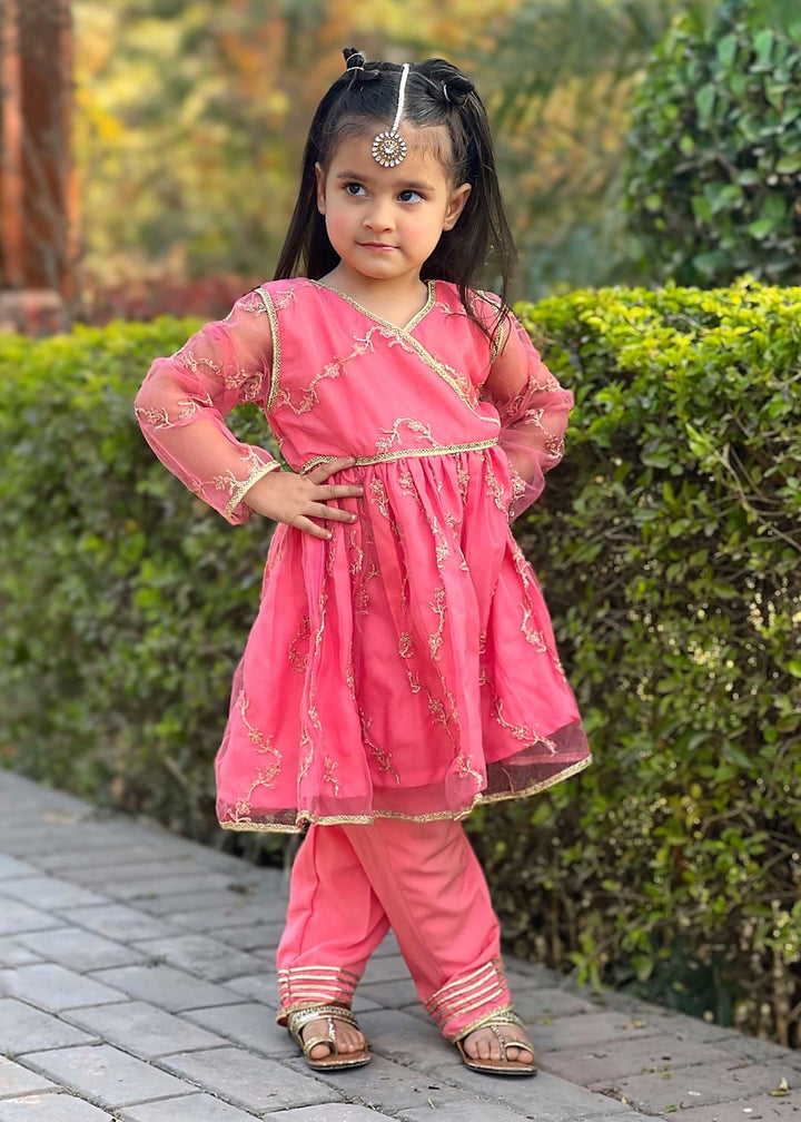 Modest - Embroidered Net Suit For Girl - Pink - 3 Piece