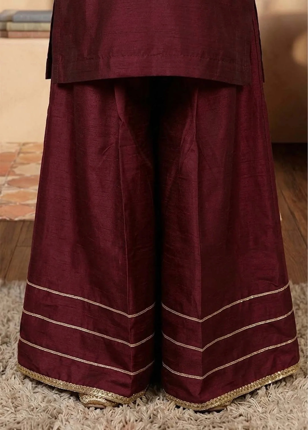 Modest - Viscose Embroidered Suit For Girl - Maroon - 3 Piece - Studio by TCS