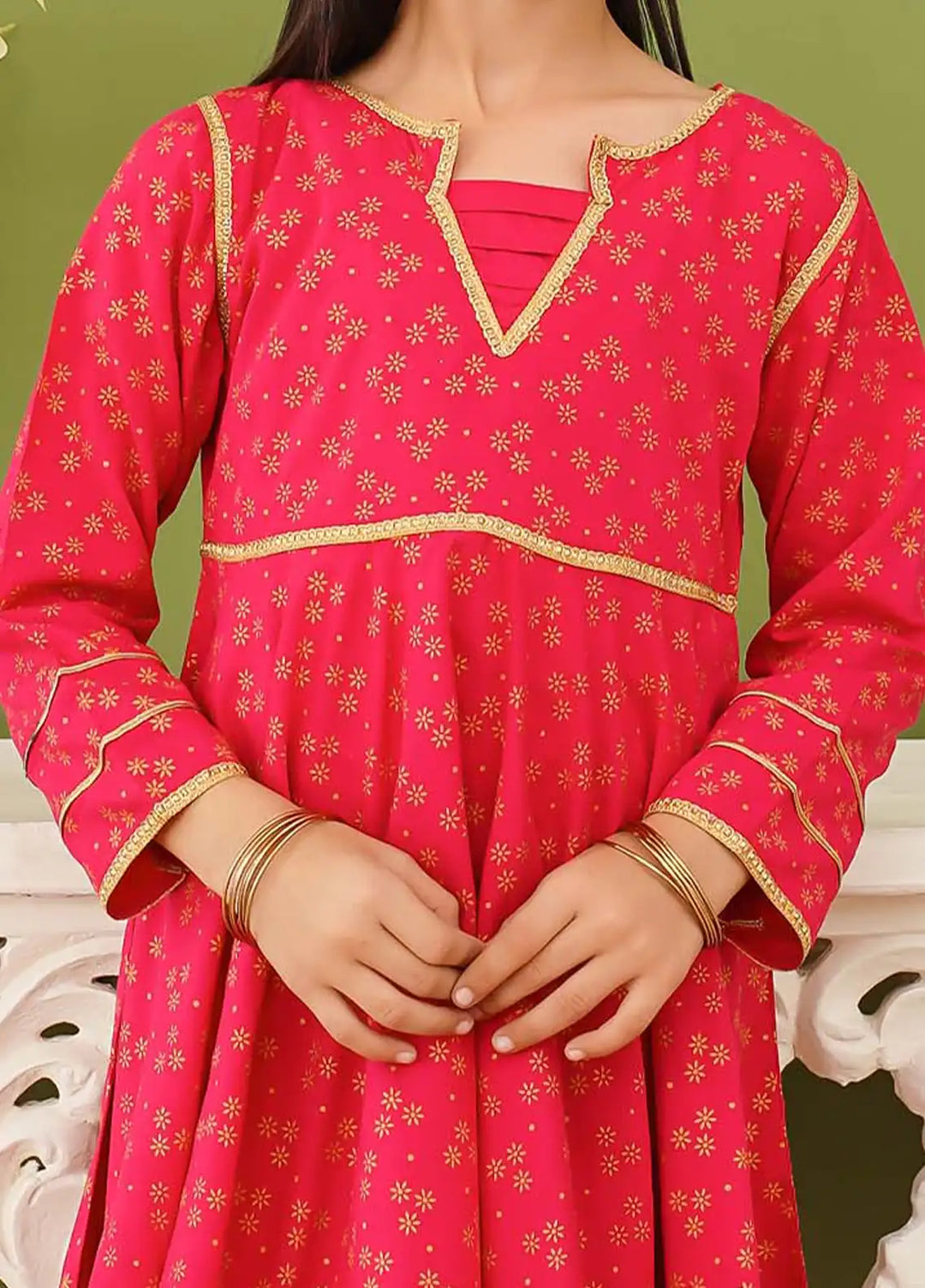 Modest - Cotton Printed Suit For Girl - Pink - 3 Piece