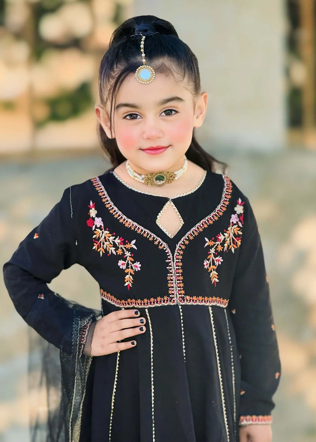Modest - Cotton Embroidered Suit For Girl - Black - 3 Piece