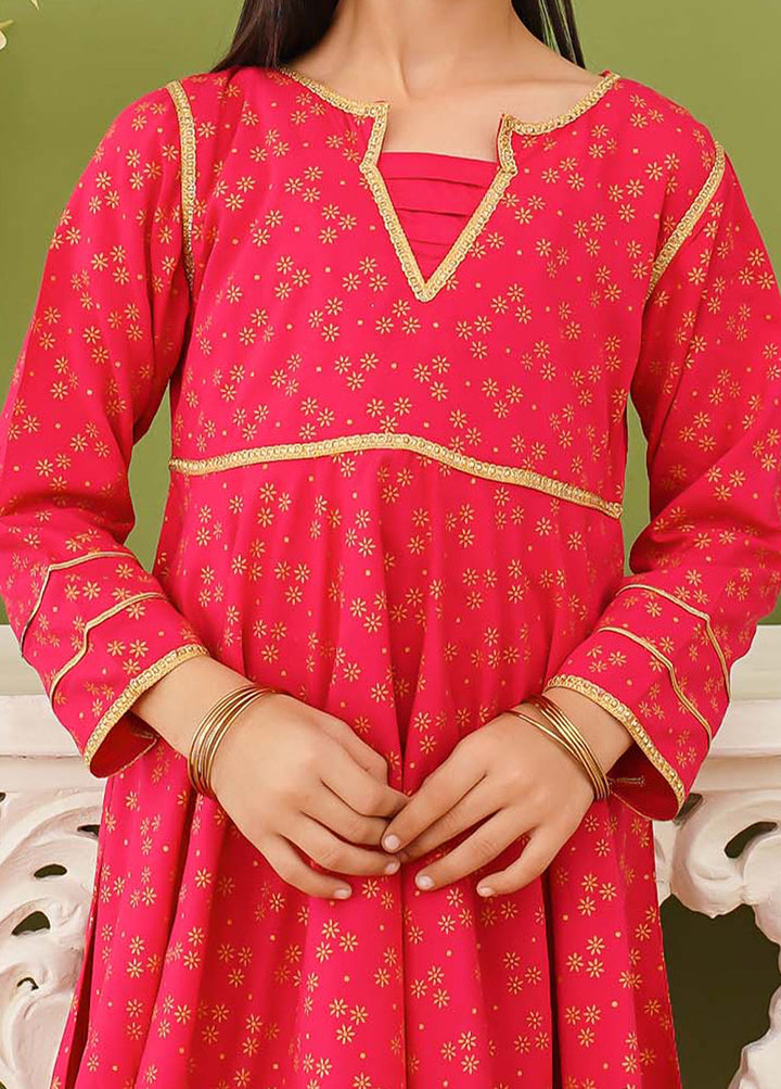 Modest - Pink Linen Printed - Girls 3 Piece Suit