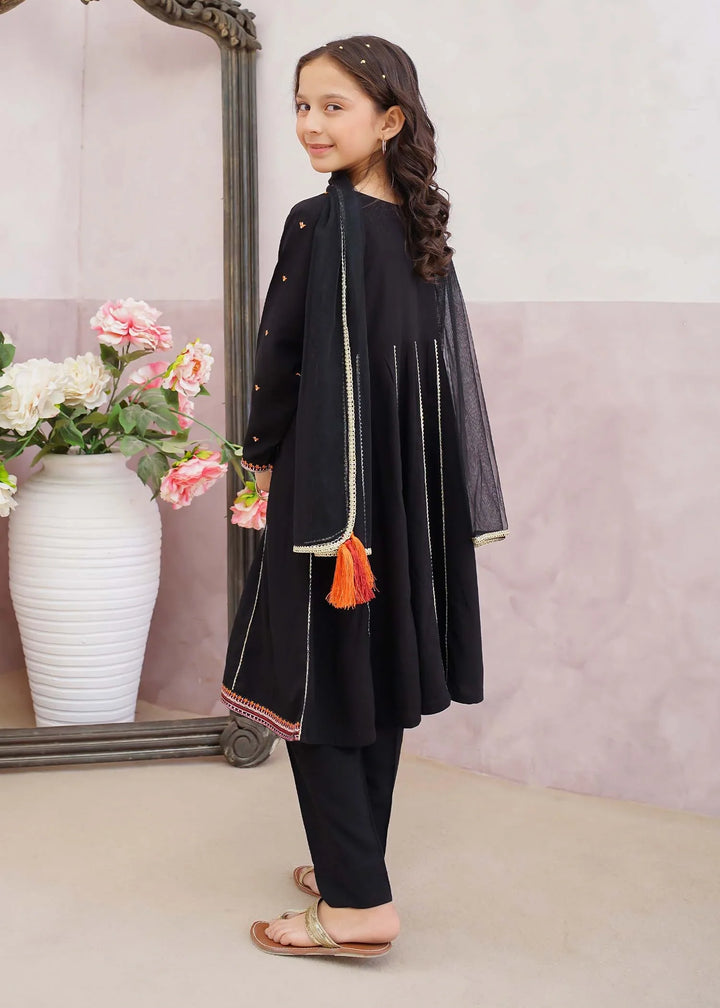 Modest - Cotton Embroidered Suit For Girl - Black - 3 Piece
