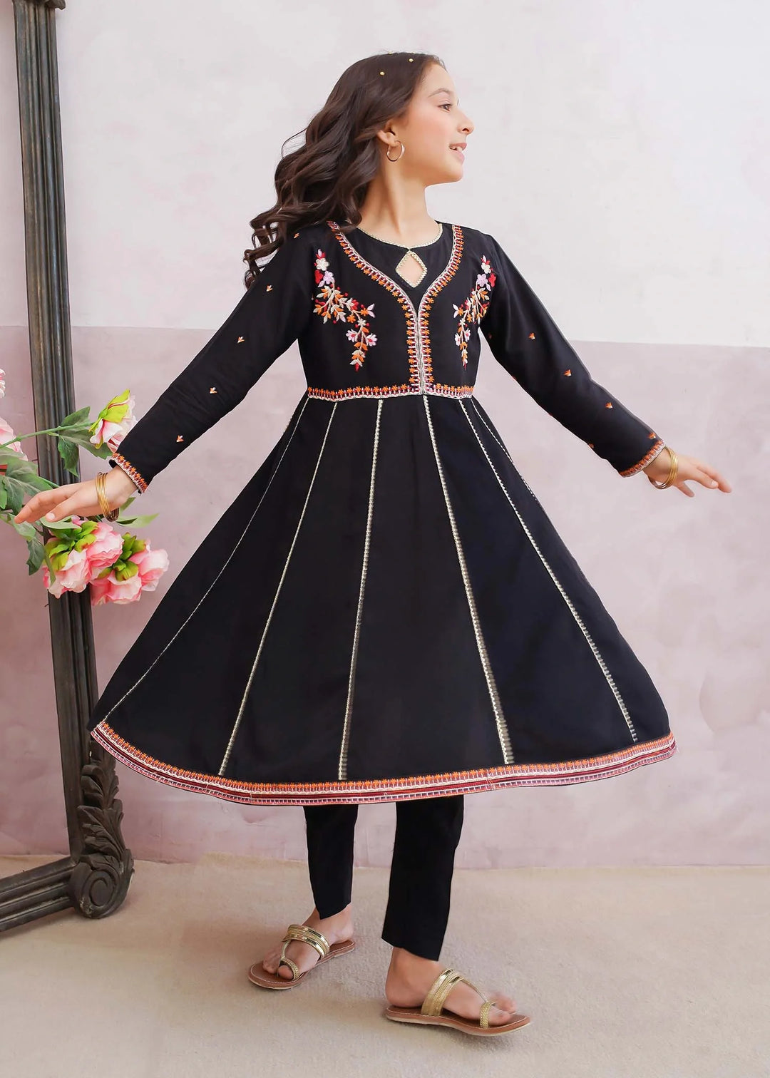 Modest - Cotton Embroidered Suit For Girl - Black - 3 Piece