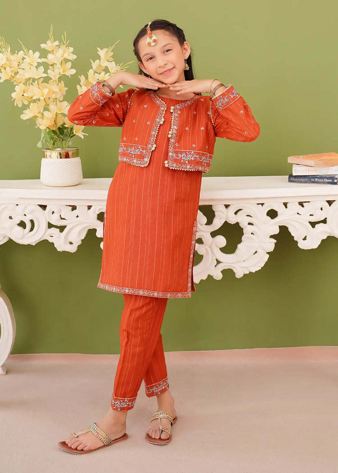 Modest - Khaddar Embroidered Suit For Girl - Brown - 3 Piece