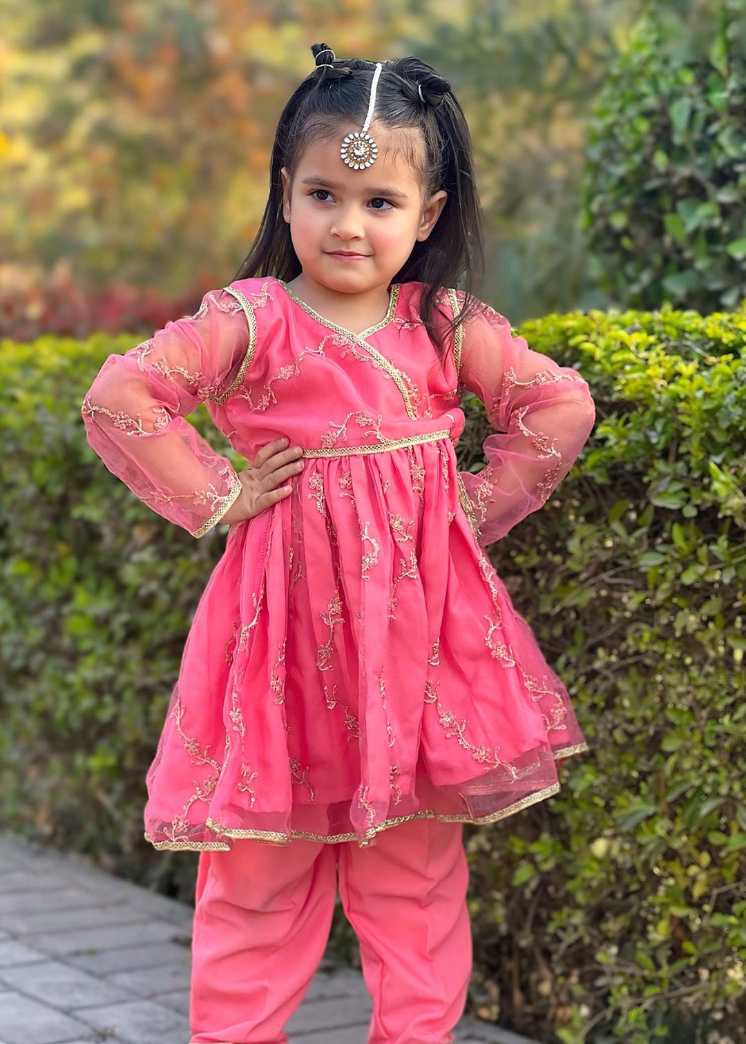 Modest - Embroidered Net Suit For Girl - Pink - 3 Piece