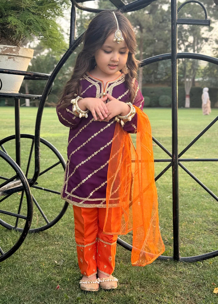 Modest - Chiffon Embroidered Suit For Girl - Purple - 3 Piece