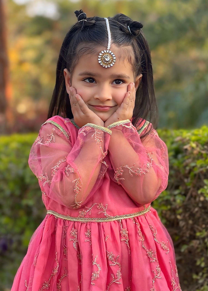 Modest - Embroidered Net Suit For Girl - Pink - 3 Piece