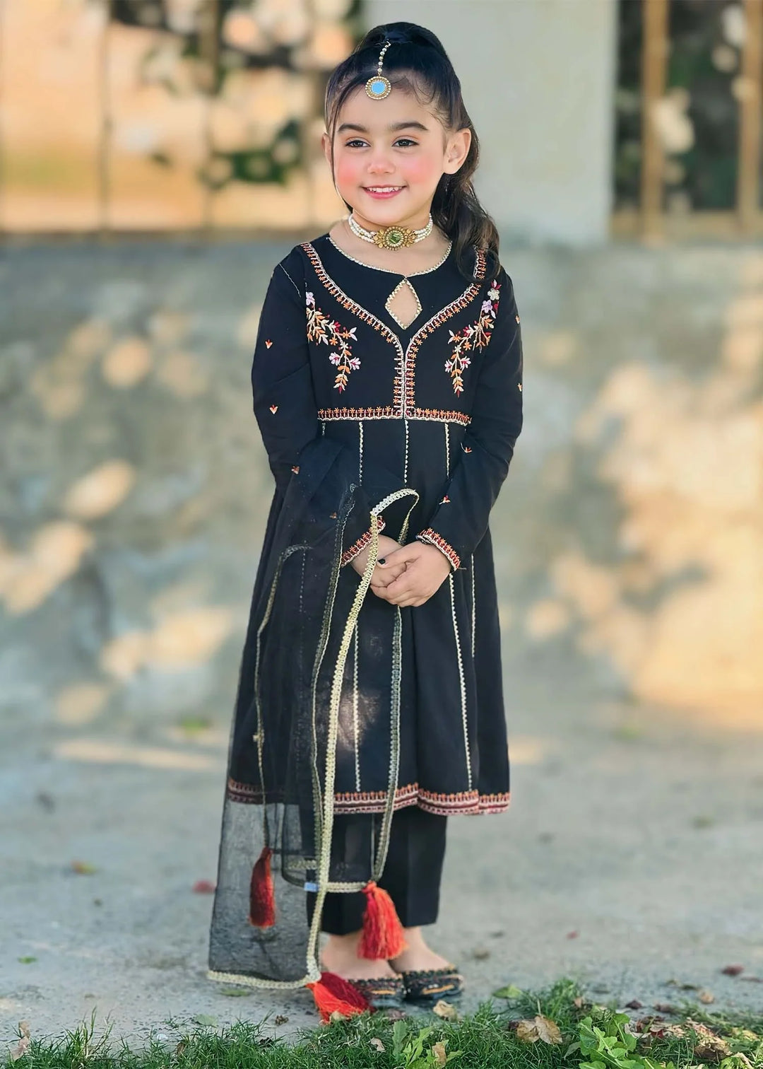 Modest - Cotton Embroidered Suit For Girl - Black - 3 Piece
