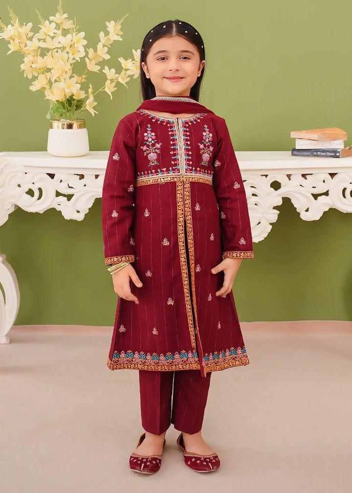 Modest - Khaddar Embroidered Suit For Girl - Maroon - 3 Piece