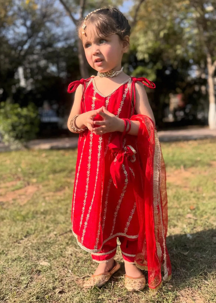 Modest - Net Embroidered Suit For Girl -  3 Piece