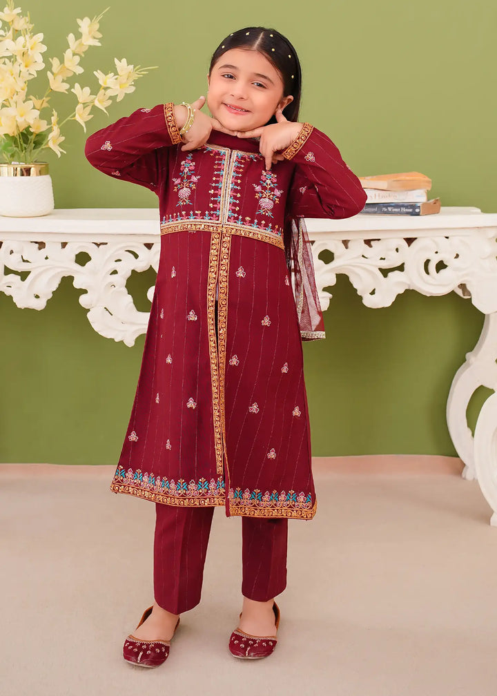Modest - Khaddar Embroidered Suit For Girl - Maroon - 3 Piece