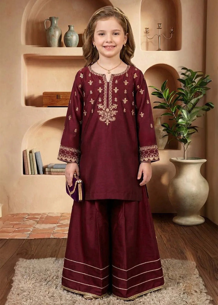 Modest - Viscose Embroidered Suit For Girl - Maroon - 3 Piece - Studio by TCS