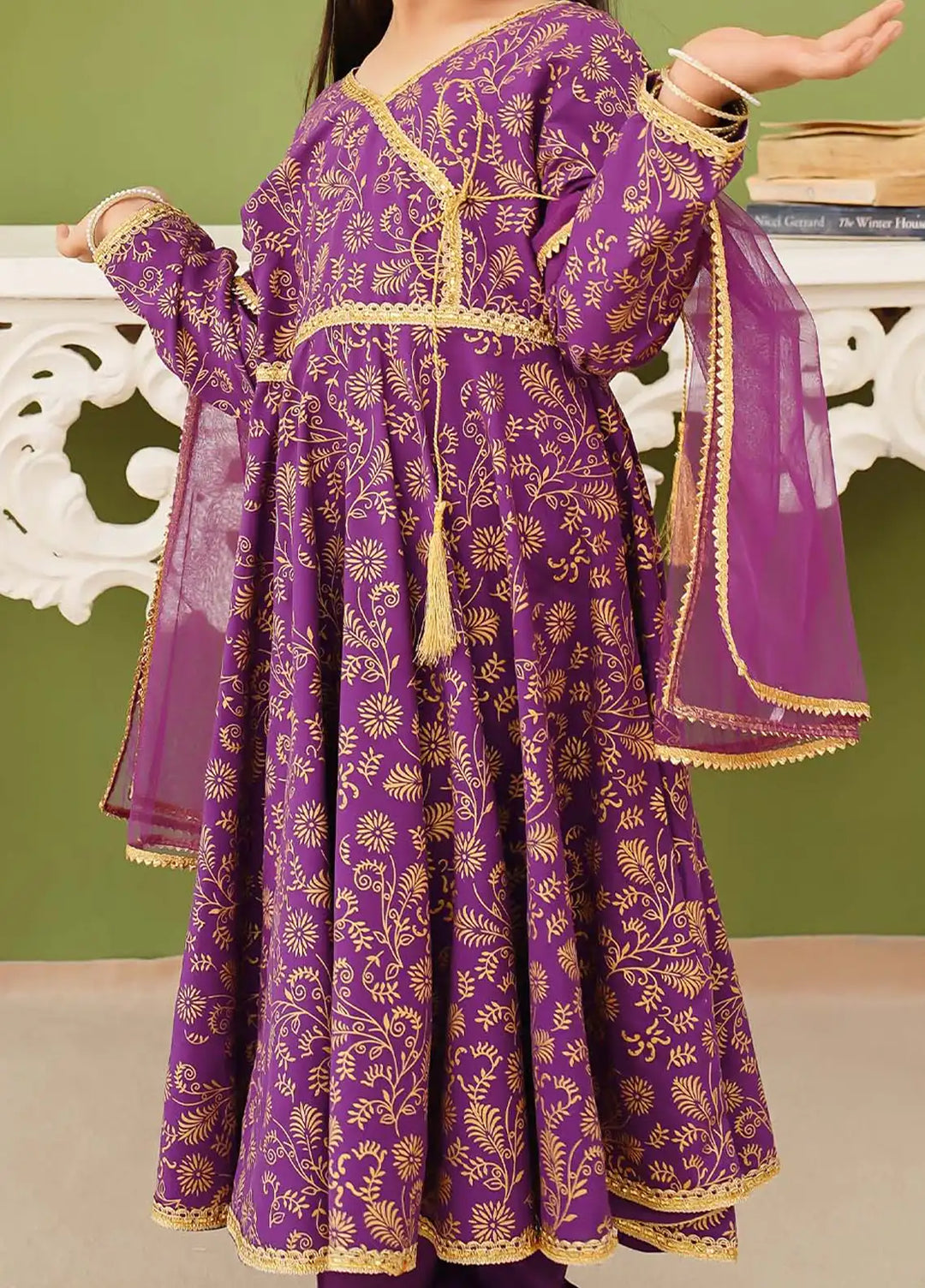 Modest - Cotton Printed Suit For Girl - Purple - 3 Piece