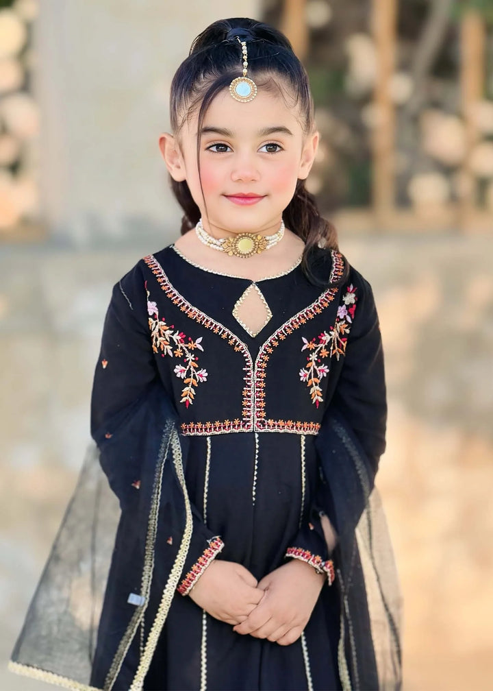 Modest - Cotton Embroidered Suit For Girl - Black - 3 Piece