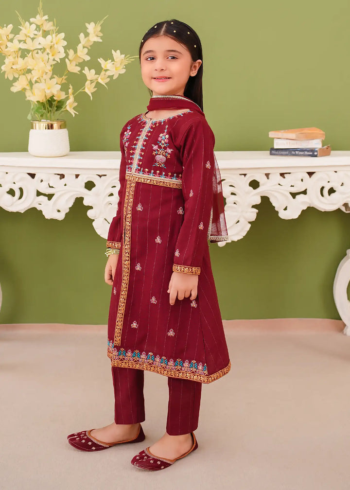 Modest - Khaddar Embroidered Suit For Girl - Maroon - 3 Piece