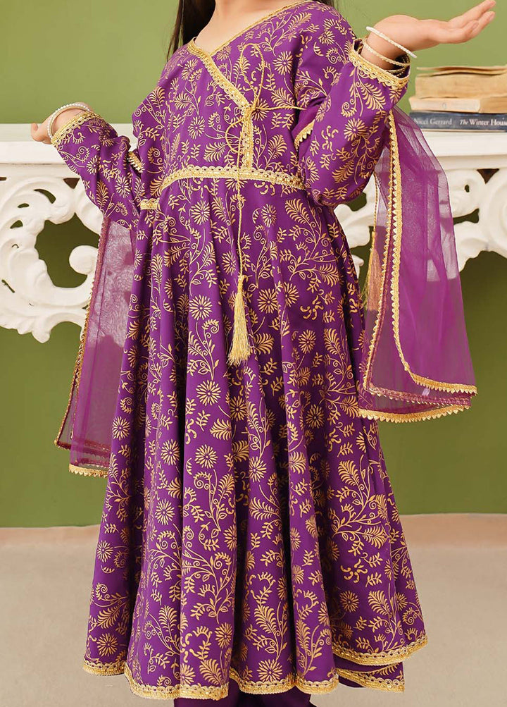 Modest - Linen Purple Printed - Girls 3 Piece Suit