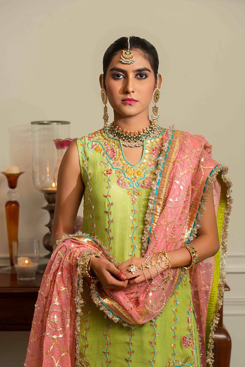 Yasmin Zaman - Asma - Korean Silk & Sponge Net- Green- 3 Piece