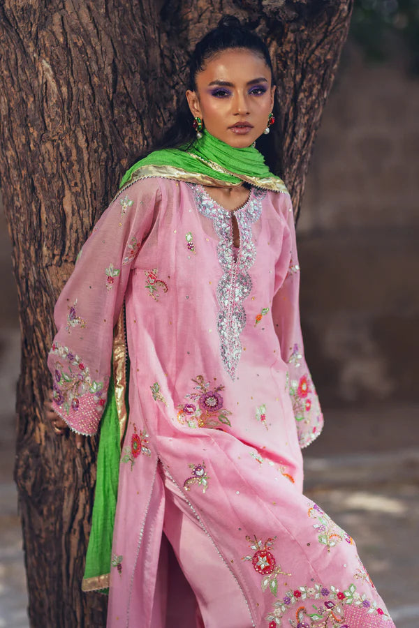 Sanam Chaudhri - Ayami Cotton Net Suit For Women - Rose Pink - 3 Piece