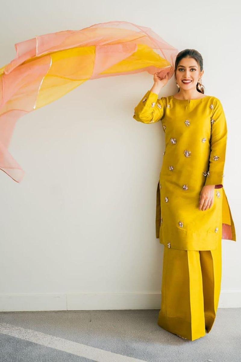 Ayeza khan in Allure by Ih - SUBLIME Katan Silk Suit For Women - Lime Green - 3 Piece