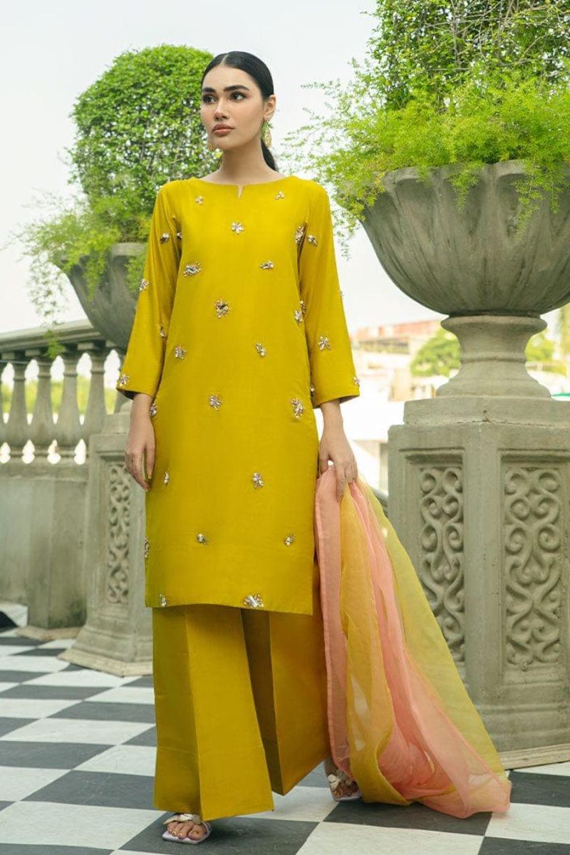 Ayeza khan in Allure by Ih - SUBLIME Katan Silk Suit For Women - Lime Green - 3 Piece