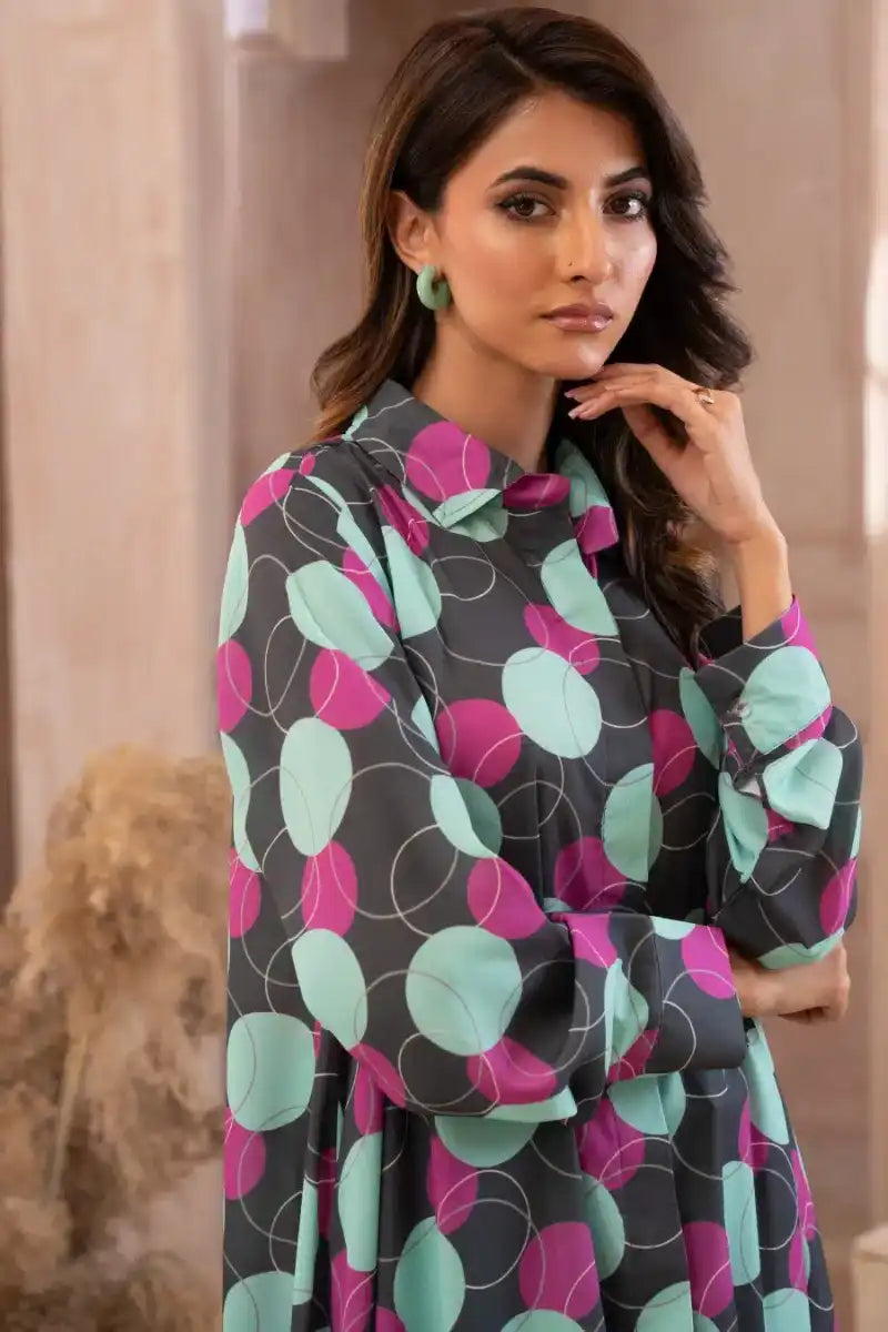 Ayla Studio - Bubbles - Georgette - Grey with Mint &amp; Magenta - 1 Piece